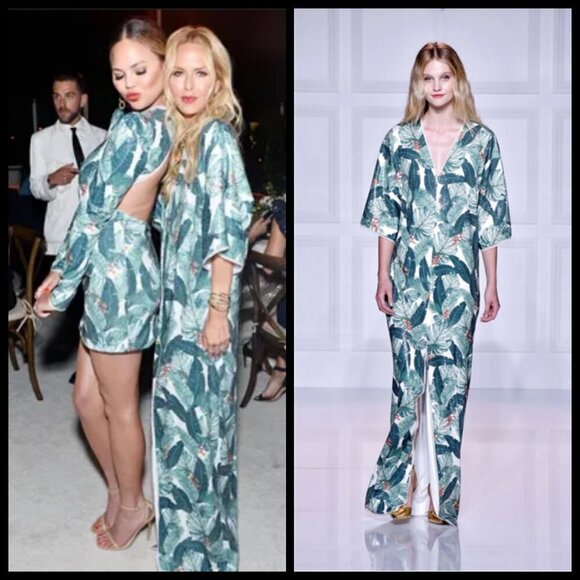 💕RACHEL ZOE COLLECTION💕 Palm Print Duster ~ Tropical Caftan Dress One Size NWT - Picture 5 of 15